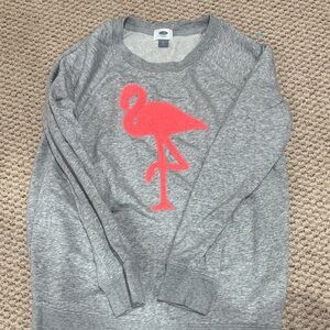 Old Navy Gray Sweatshirt with Coral Pink Flamingo Graphic
